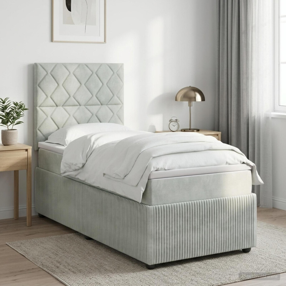 vidaXL LED Boxspring Bed met Matras Lichtgrijs 90 x 190 cm Fluweel afbeelding 1