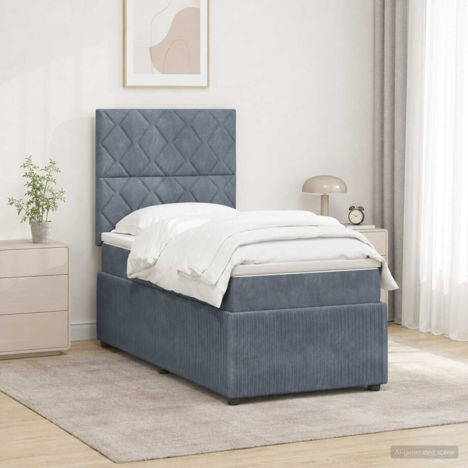 vidaXL LED Boxspring Bed met Matras Donkergrijs 80 x 200 cm Fluweel afbeelding 1