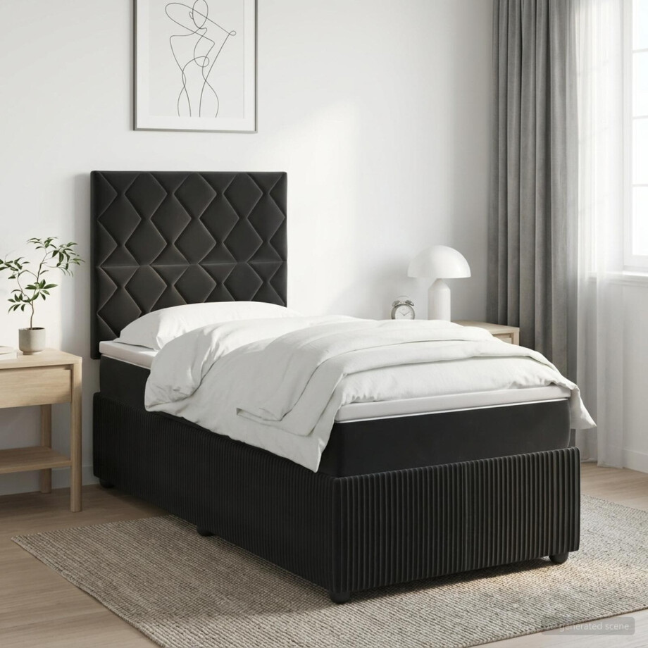 vidaXL LED Boxspring Bed met Matras Zwart 80 x 200 cm Fluweel afbeelding 1