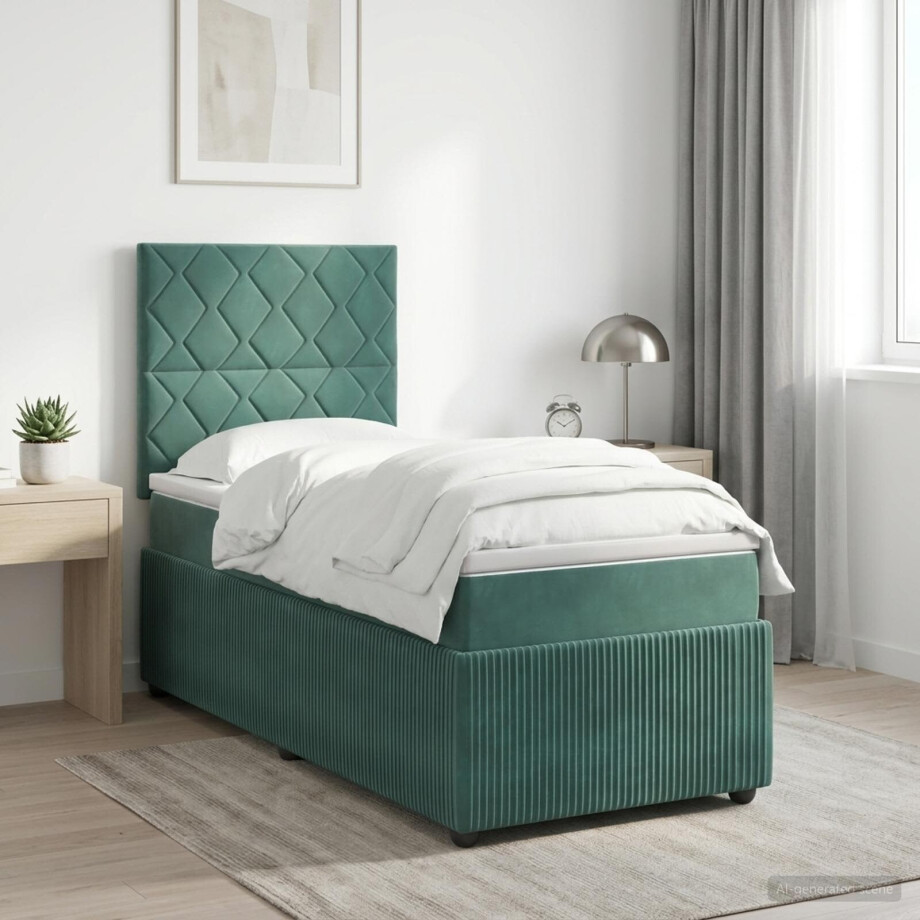 vidaXL LED Boxspring Bed met Matras Donkergroen 90 x 190 cm Fluweel vidaXL LED Boxspring Bed met Matras Donkergroen 90 x 190 cm Fluweel afbeelding 1