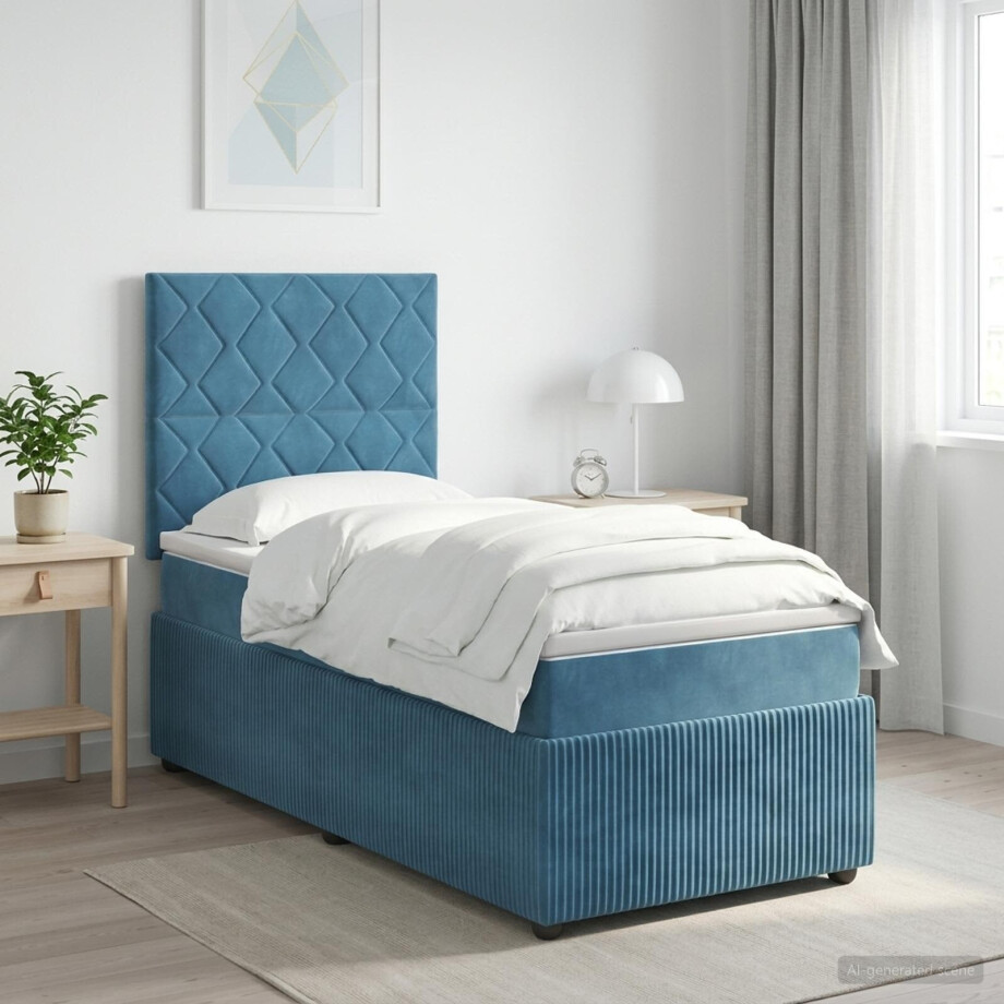 vidaXL LED Boxspring Bed met Matras Blauw 80 x 200 cm Fluweel afbeelding 1
