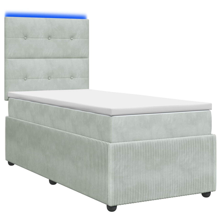vidaXL LED Boxspring Bed met Matras Lichtgrijs 90 x 200 cm Fluweel afbeelding 1