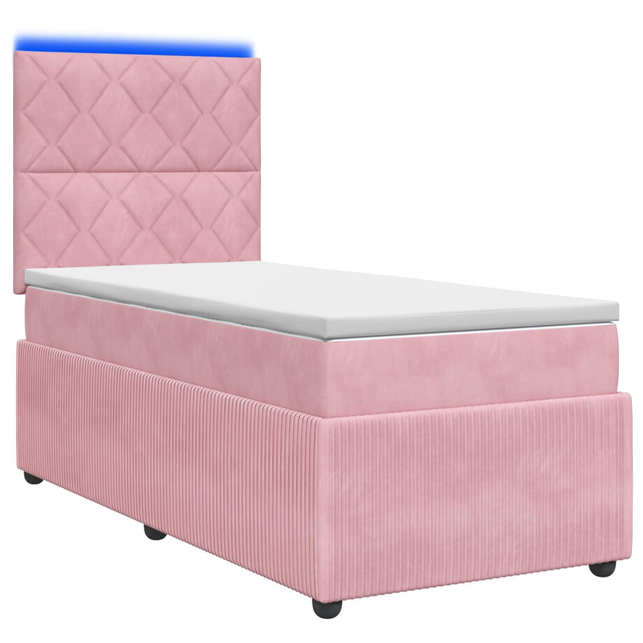 vidaXL LED Boxspring Bed met Matras Roze 90 x 200 cm Fluweel vidaXL LED Boxspring Bed met Matras Roze 90 x 200 cm Fluweel afbeelding 1