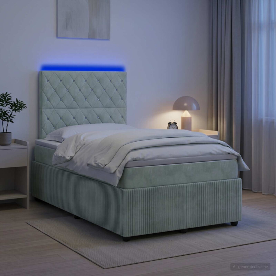 vidaXL LED Boxspring Bed met Matras Lichtgrijs 120 x 200 cm Fluweel afbeelding 1