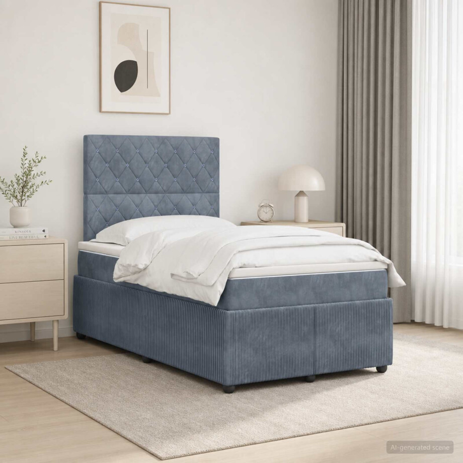 vidaXL LED Boxspring Bed met Matras Donkergrijs 120 x 200 cm Fluweel afbeelding 1