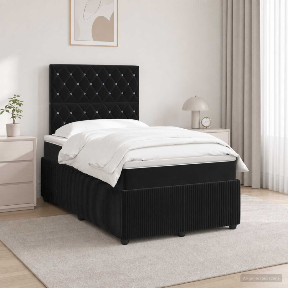 vidaXL LED Boxspring Bed met Matras Zwart 120 x 190 cm Fluweel vidaXL LED Boxspring Bed met Matras Zwart 120 x 190 cm Fluweel afbeelding 1