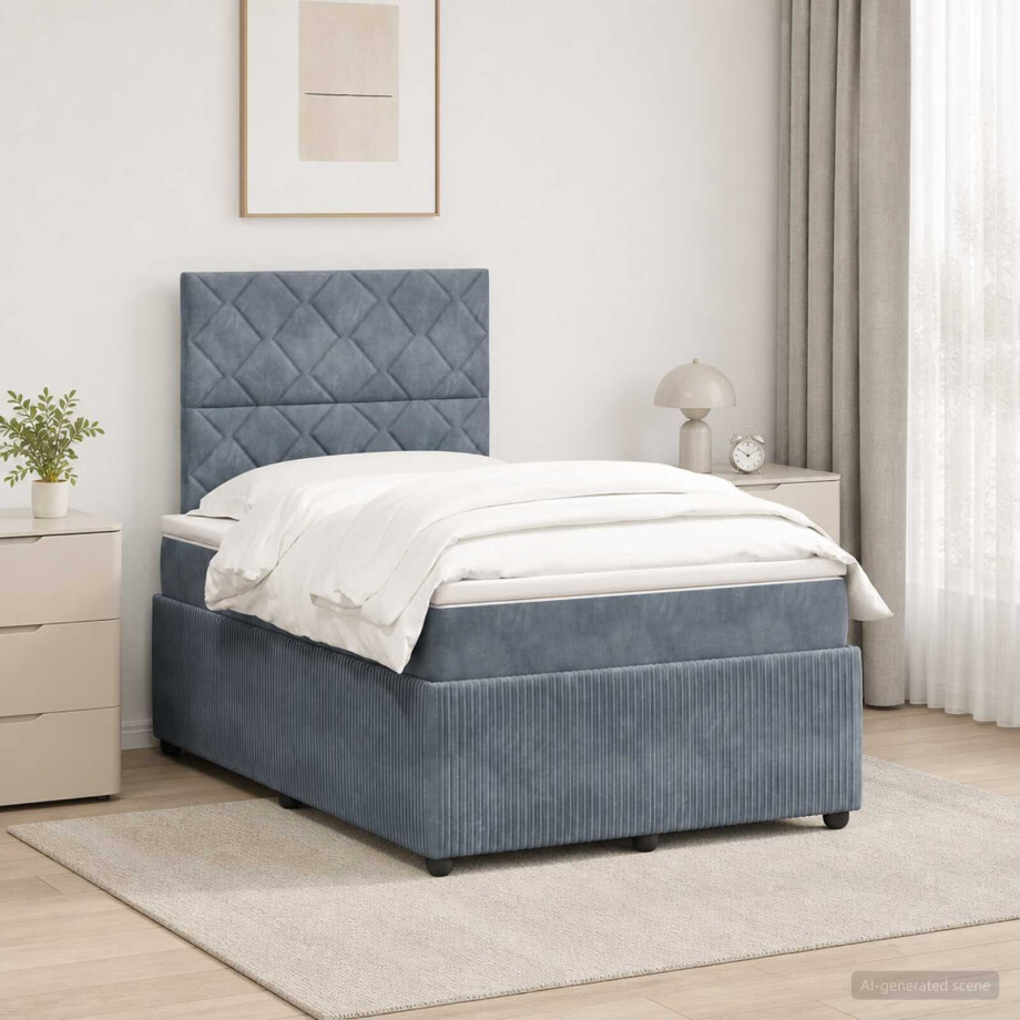 vidaXL LED Boxspring Bed met Matras Donkergrijs 120 x 200 cm Fluweel afbeelding 1
