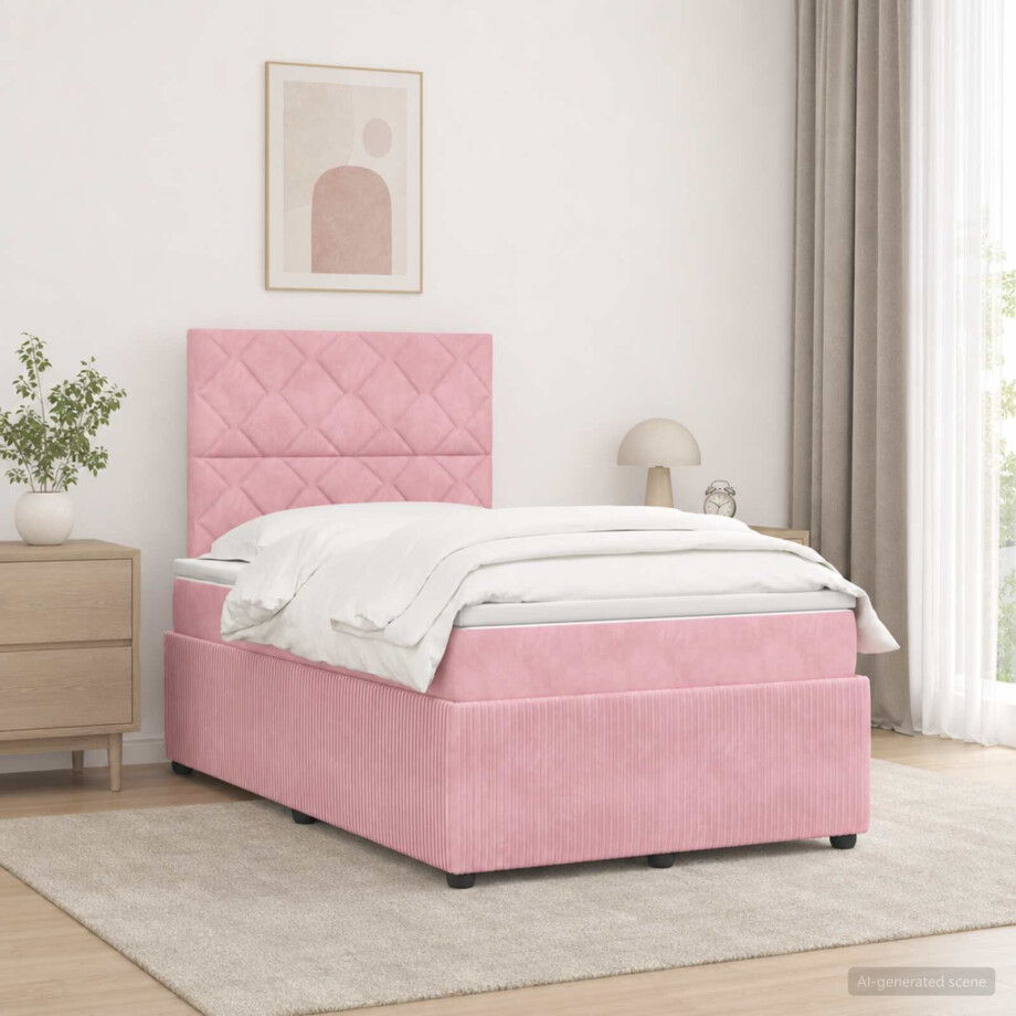 vidaXL LED Boxspring Bed met Matras Roze 120 x 190 cm Fluweel vidaXL LED Boxspring Bed met Matras Roze 120 x 190 cm Fluweel afbeelding 1