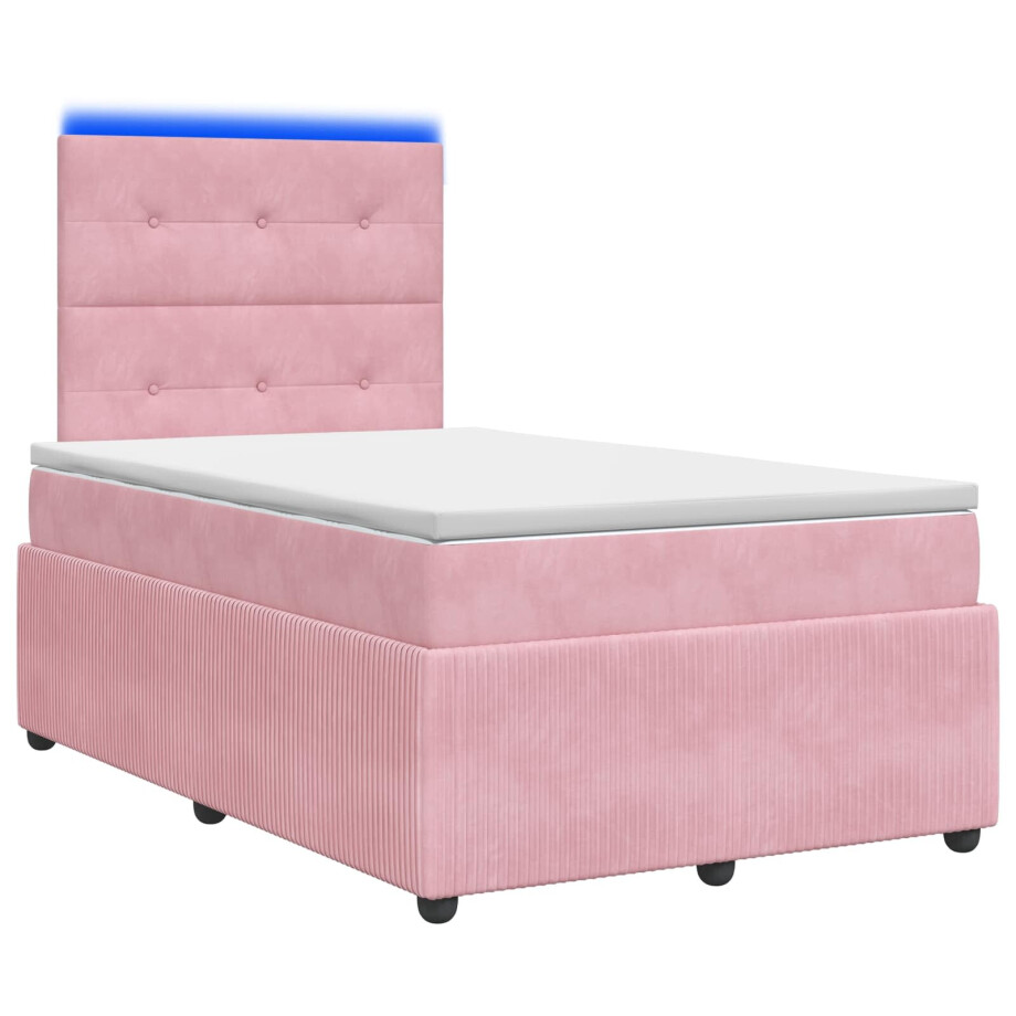 vidaXL LED Boxspring Bed met Matras Roze 120 x 200 cm Fluweel vidaXL LED Boxspring Bed met Matras Roze 120 x 200 cm Fluweel afbeelding 1