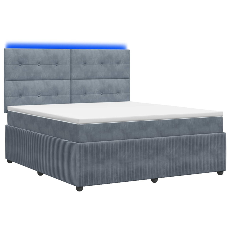 vidaXL LED Boxspring Bed met Matras Donkergrijs 140 x 190 cm Fluweel afbeelding 1