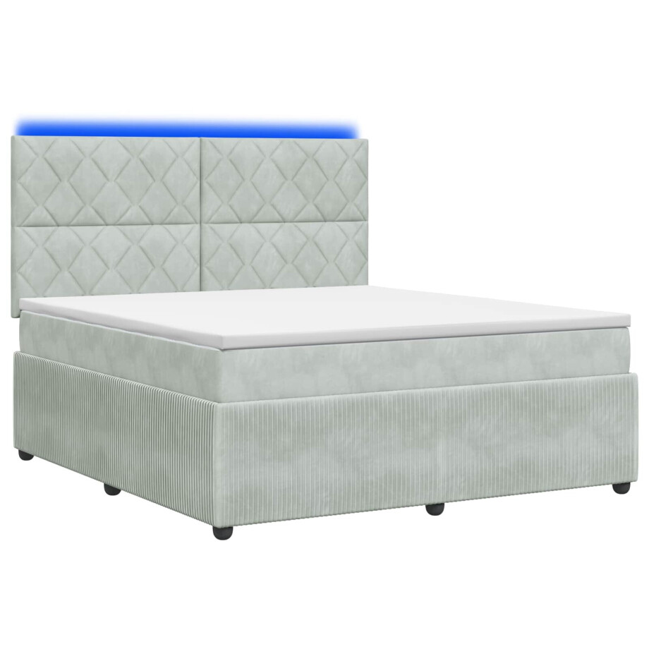 vidaXL LED Boxspring Bed met Matras Lichtgrijs 140 x 200 cm Fluweel afbeelding 1
