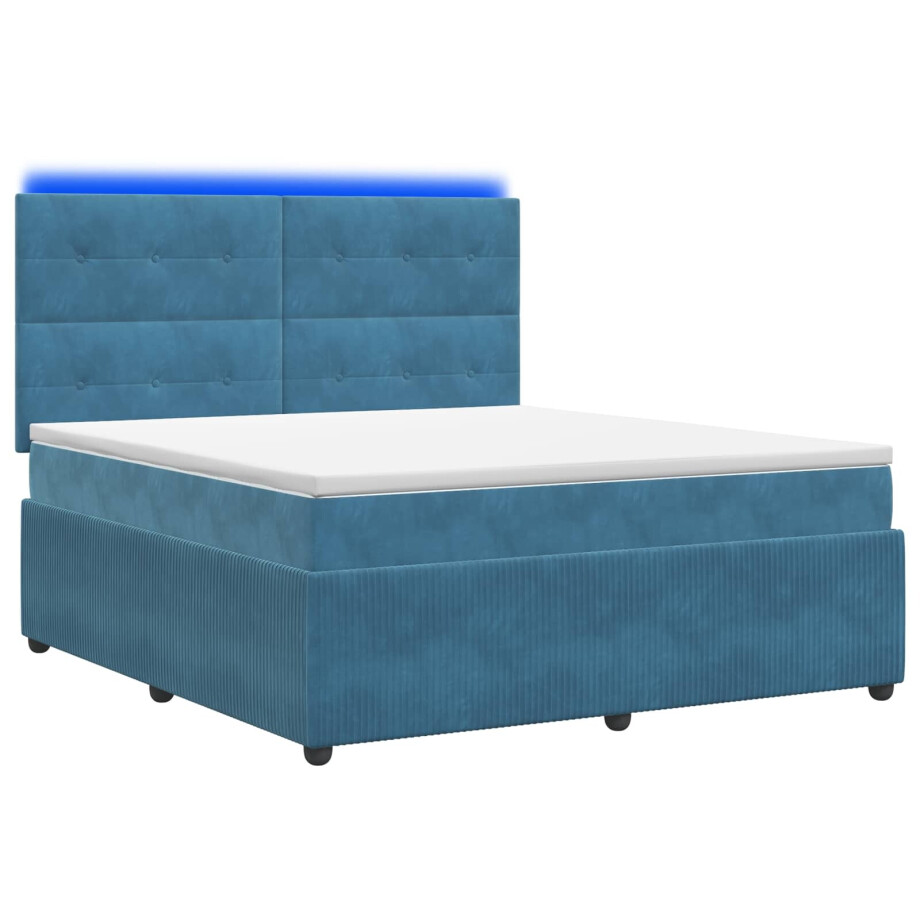 vidaXL LED Boxspring Bed met Matras Blauw 160 x 200 cm Fluweel afbeelding 1