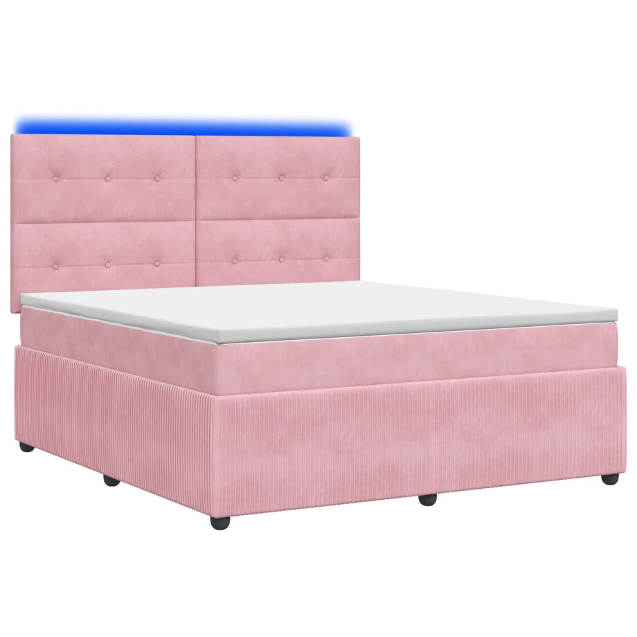 vidaXL LED Boxspring Bed met Matras Roze 160 x 200 cm Fluweel vidaXL LED Boxspring Bed met Matras Roze 160 x 200 cm Fluweel afbeelding 1