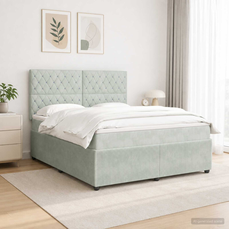 vidaXL LED Boxspring Bed met Matras Lichtgrijs 160 x 200 cm Fluweel afbeelding 1