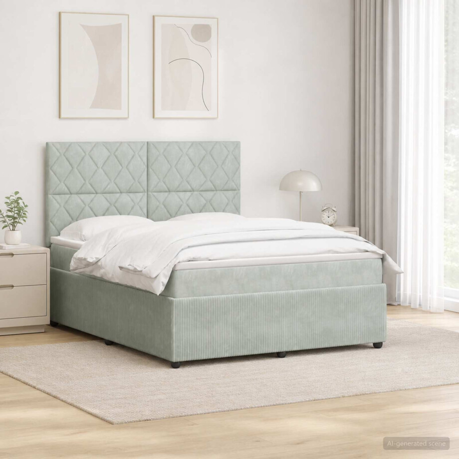 vidaXL LED Boxspring Bed met Matras Lichtgrijs 160 x 200 cm Fluweel afbeelding 1