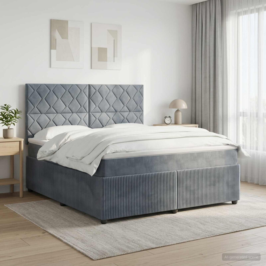 vidaXL LED Boxspring Bed met Matras Donkergrijs 180 x 200 cm Fluweel afbeelding 1