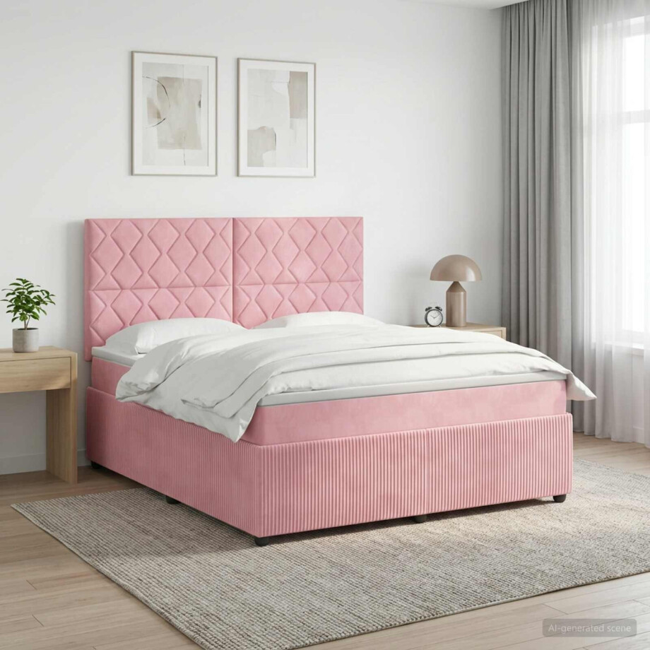 vidaXL LED Boxspring Bed met Matras Roze 180 x 200 cm Fluweel vidaXL LED Boxspring Bed met Matras Roze 180 x 200 cm Fluweel afbeelding 1