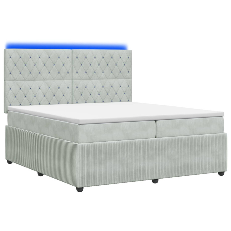 vidaXL LED Boxspring Bed met Matras Lichtgrijs 200 x 200 cm Fluweel afbeelding 1
