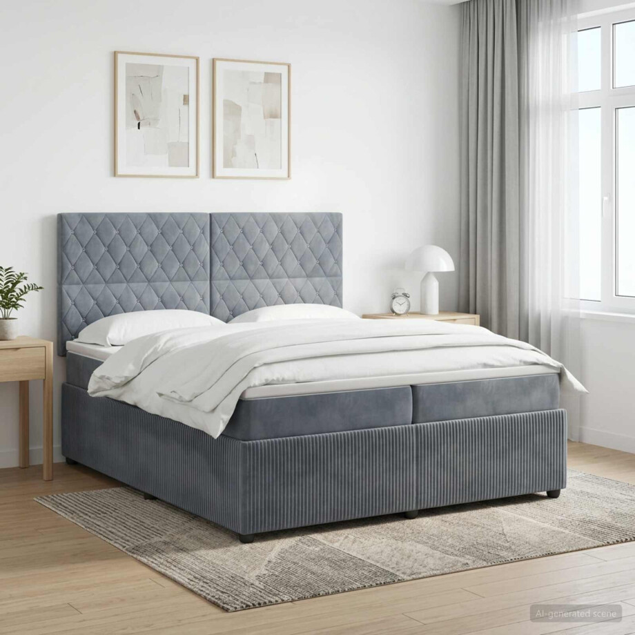 vidaXL LED Boxspring Bed met Matras Donkergrijs 200 x 200 cm Fluweel afbeelding 1