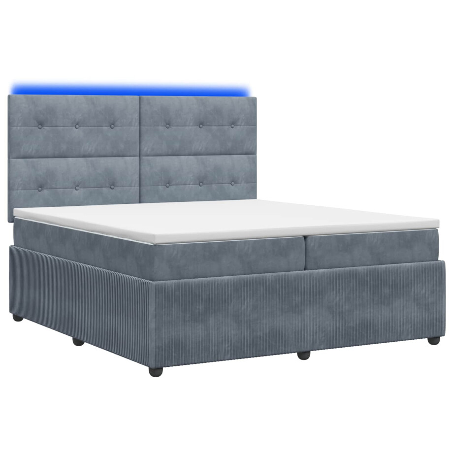 vidaXL LED Boxspring Bed met Matras Donkergrijs 200 x 200 cm Fluweel afbeelding 1