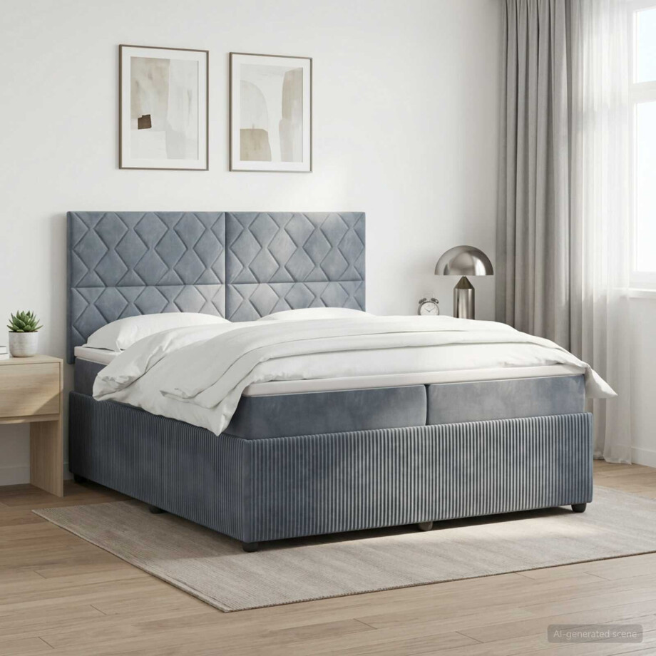 vidaXL LED Boxspring Bed met Matras Donkergrijs 200 x 200 cm Fluweel vidaXL LED Boxspring Bed met Matras Donkergrijs 200 x 200 cm Fluweel afbeelding 1