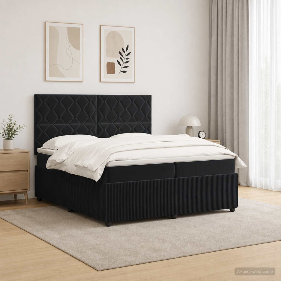 vidaXL LED Boxspring Bed met Matras Zwart 200 x 200 cm Fluweel vidaXL LED Boxspring Bed met Matras Zwart 200 x 200 cm Fluweel afbeelding 1