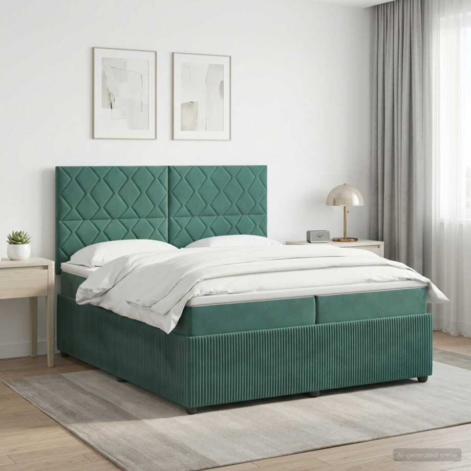 vidaXL LED Boxspring Bed met Matras Donkergroen 200 x 200 cm Fluweel vidaXL LED Boxspring Bed met Matras Donkergroen 200 x 200 cm Fluweel afbeelding 1