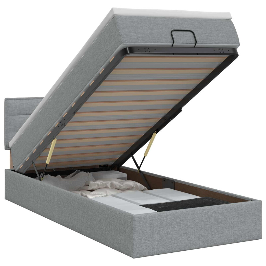 vidaXL Ottoman bed met matras Lichtgrijs 80 x 200 cm Stof afbeelding 1