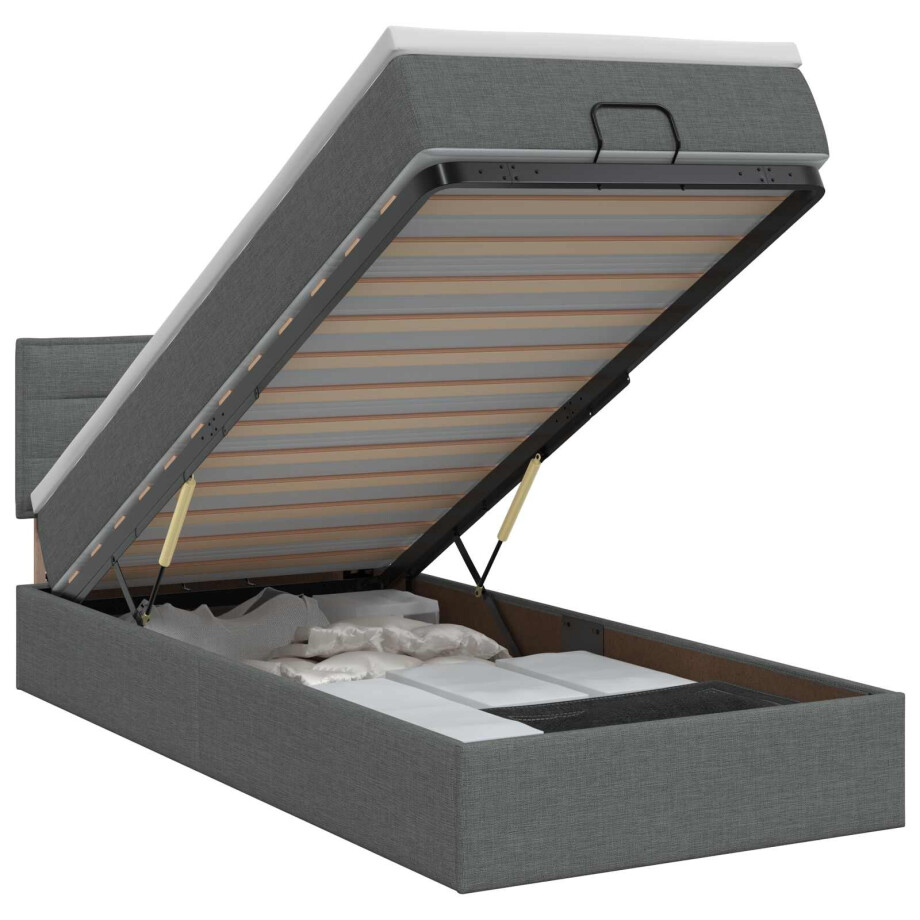 vidaXL Ottoman bed met matras Donkergrijs 80 x 200 cm Stof afbeelding 1