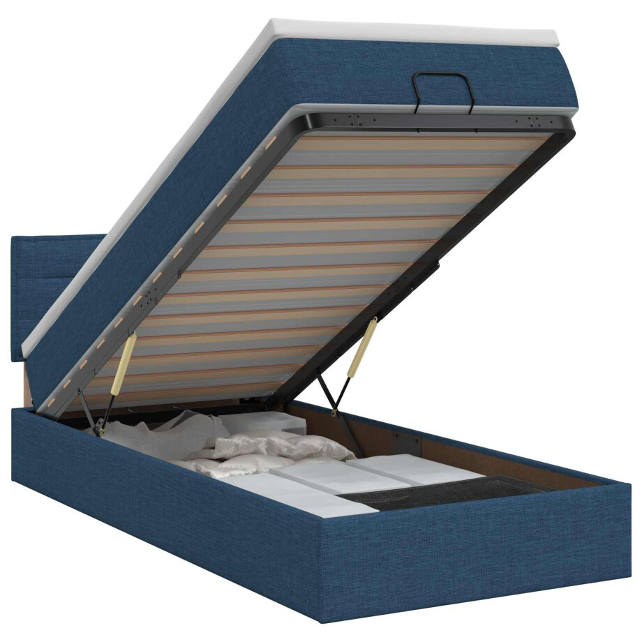 vidaXL Ottoman bed met matras met hoofdeinde Blauw 100 x 200 cm Stof afbeelding 1