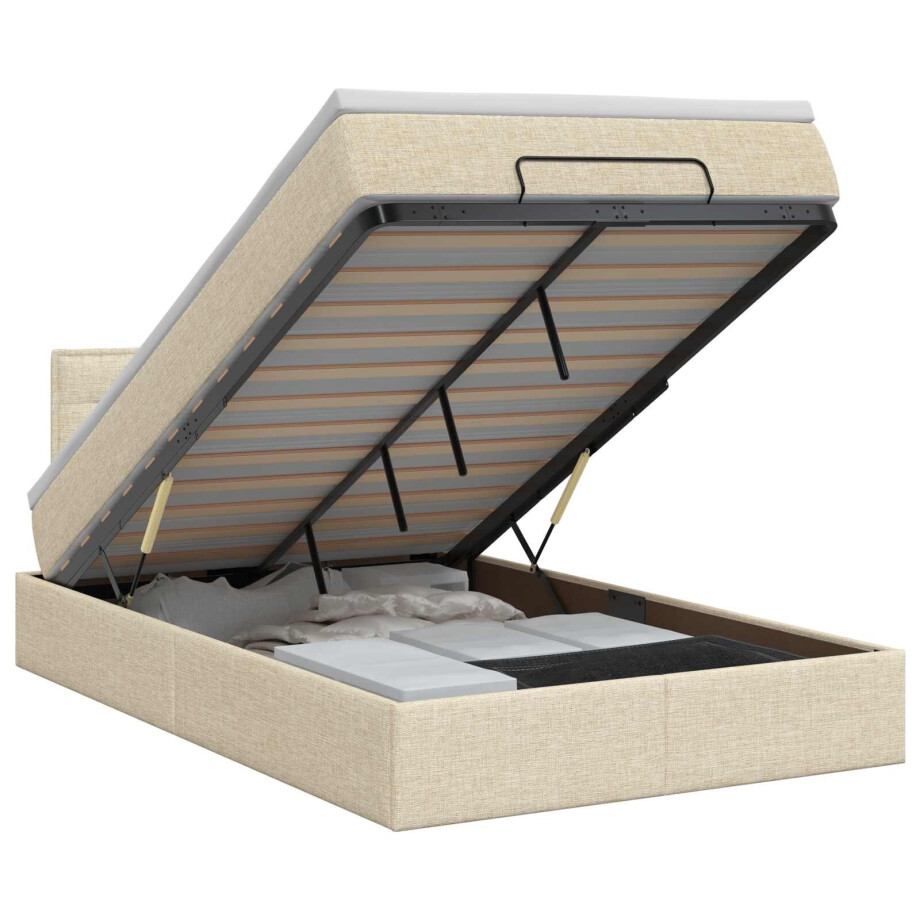 vidaXL Ottoman bed met matras Crèmekleurig 120 x 190 cm Stof afbeelding 1