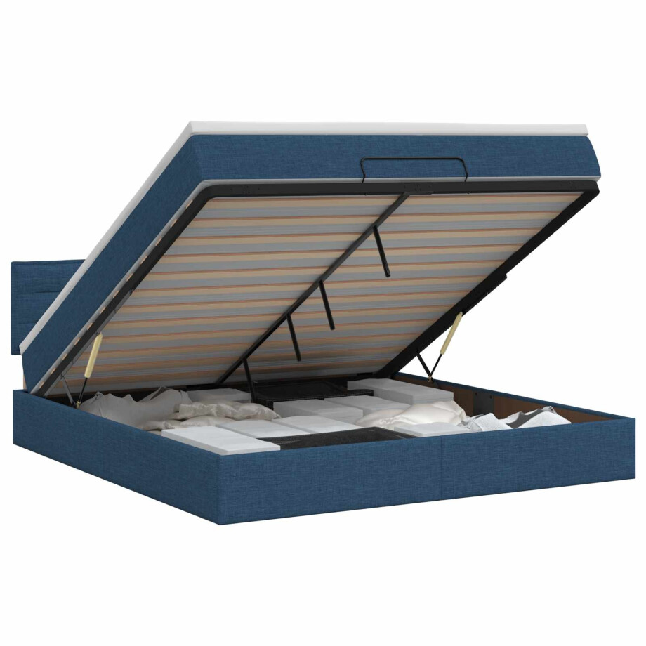 vidaXL Ottoman bed met matras met hoofdeinde Blauw 140 x 200 cm Stof afbeelding 1