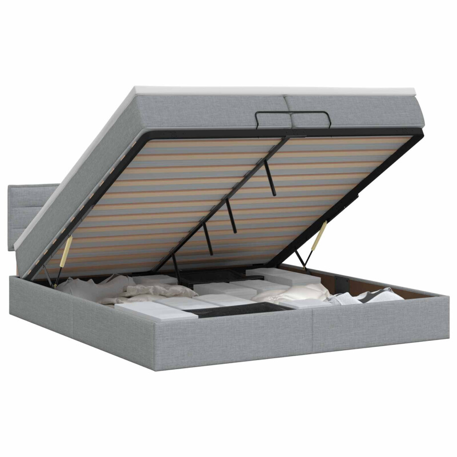 vidaXL Ottoman bed met matras Lichtgrijs 200 x 200 cm Stof afbeelding 1