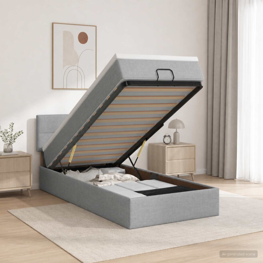vidaXL Ottoman bed met matras Lichtgrijs 80 x 200 cm Stof afbeelding 1