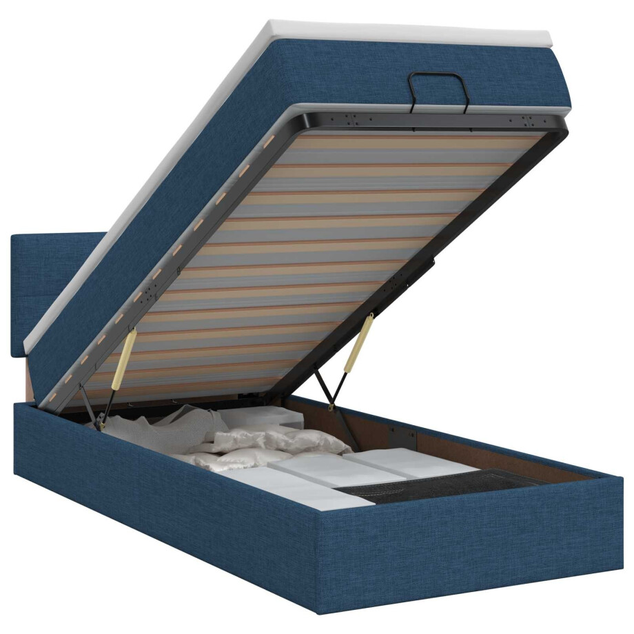 vidaXL Ottoman bed met matras met hoofdeinde Blauw 90 x 190 cm Stof afbeelding 1