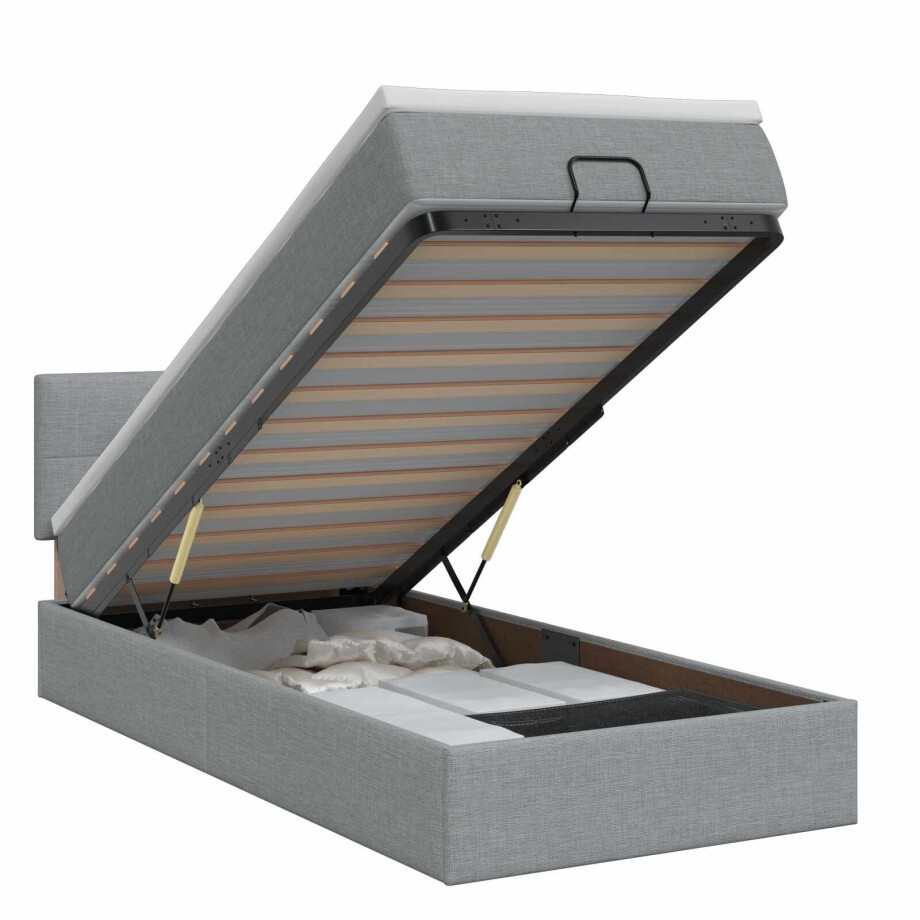 vidaXL Ottoman bed met matras Lichtgrijs 90 x 200 cm Stof afbeelding 1