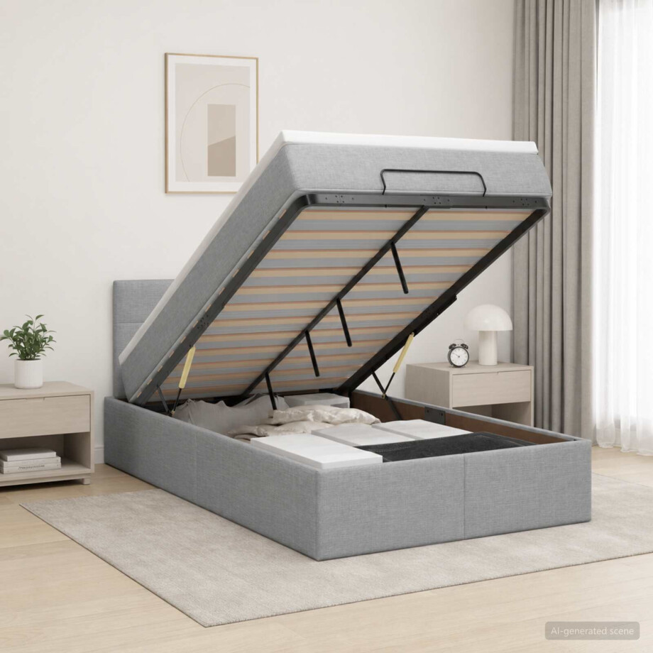 vidaXL Ottoman Bed met Matrassen en LED Lichtgrijs 120 x 200 cm Stof vidaXL Ottoman Bed met Matrassen en LED Lichtgrijs 120 x 200 cm Stof afbeelding 1