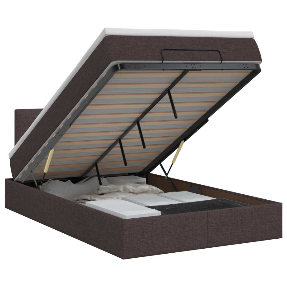 vidaXL Ottoman bed met matras Donkerbruin 120 x 190 cm Stof vidaXL Ottoman bed met matras Donkerbruin 120 x 190 cm Stof afbeelding 1