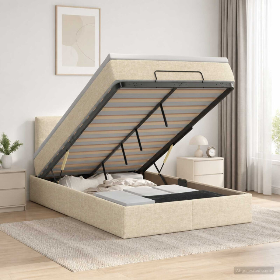 vidaXL Ottoman bed met matras Crèmekleurig 120 x 200 cm Stof vidaXL Ottoman bed met matras Crèmekleurig 120 x 200 cm Stof afbeelding 1