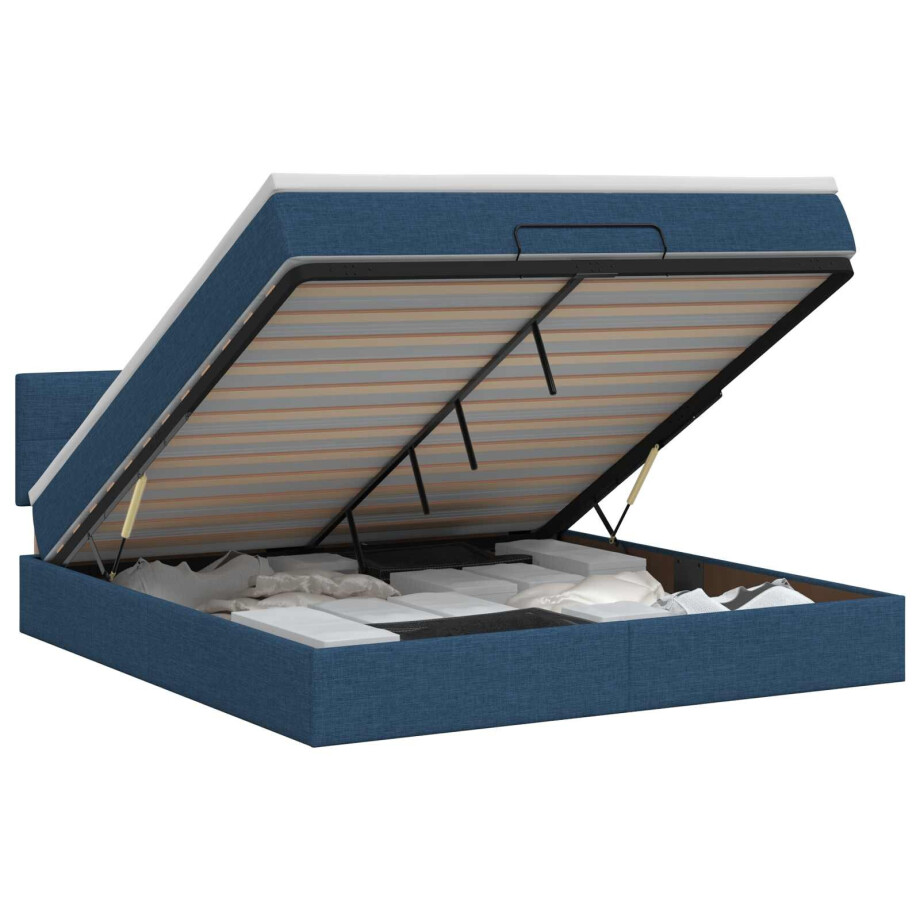 vidaXL Ottoman bed met matras met hoofdeinde Blauw 160 x 200 cm Stof afbeelding 1