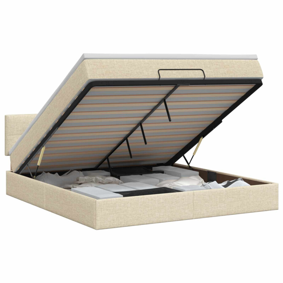 vidaXL Ottoman bed met matras Crèmekleurig 180 x 200 cm Stof vidaXL Ottoman bed met matras Crèmekleurig 180 x 200 cm Stof afbeelding 1