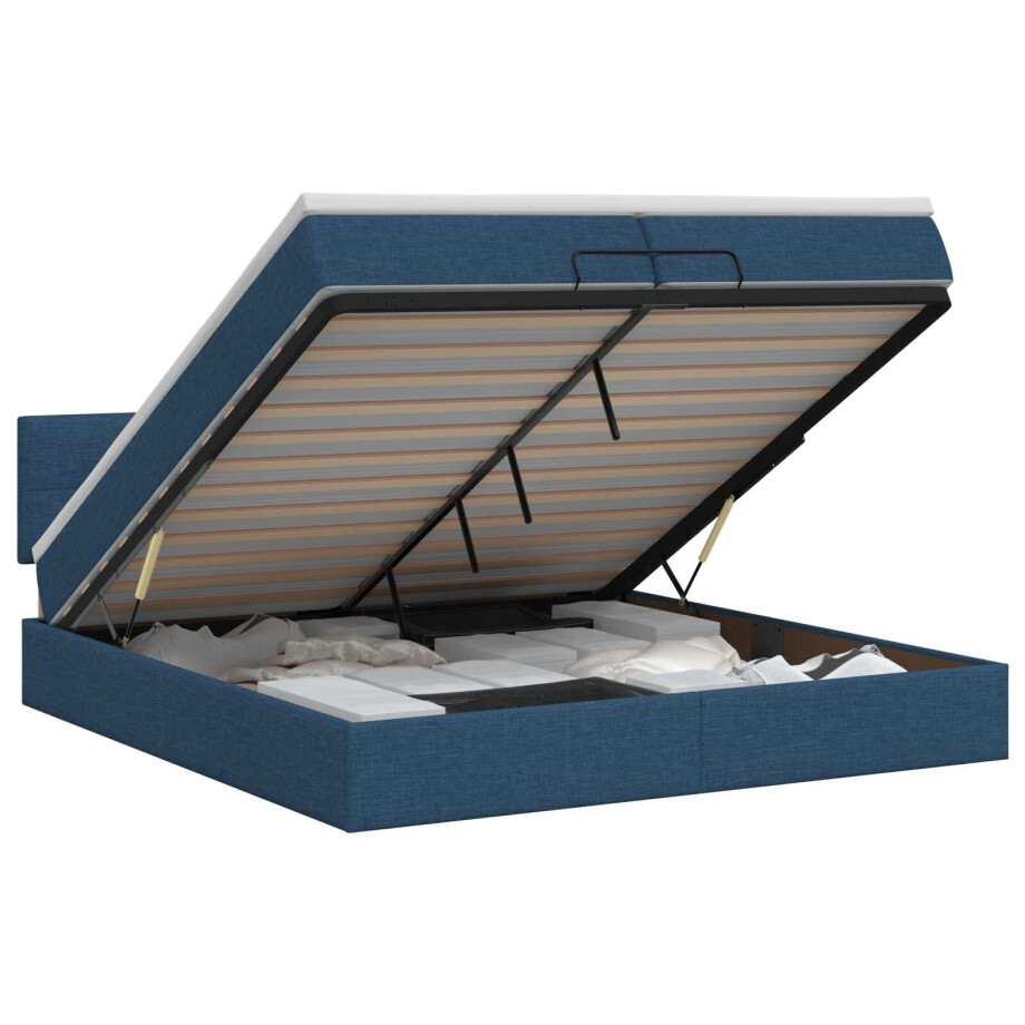 vidaXL Ottoman bed met matras met hoofdeinde Blauw 200 x 200 cm Stof afbeelding 1