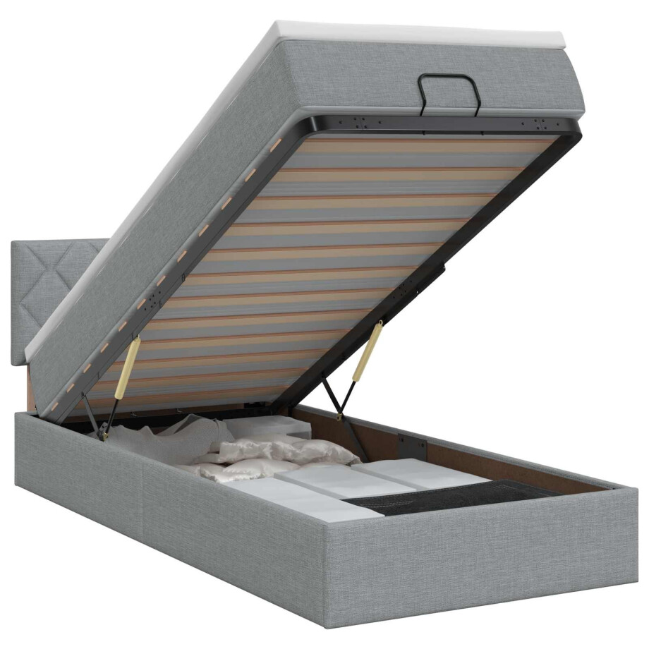 vidaXL Ottoman bed met matras Lichtgrijs 80 x 200 cm Stof afbeelding 1