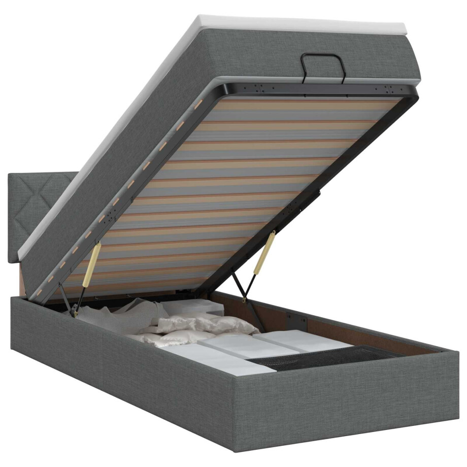 vidaXL Ottoman bed met matras Donkergrijs 80 x 200 cm Stof afbeelding 1