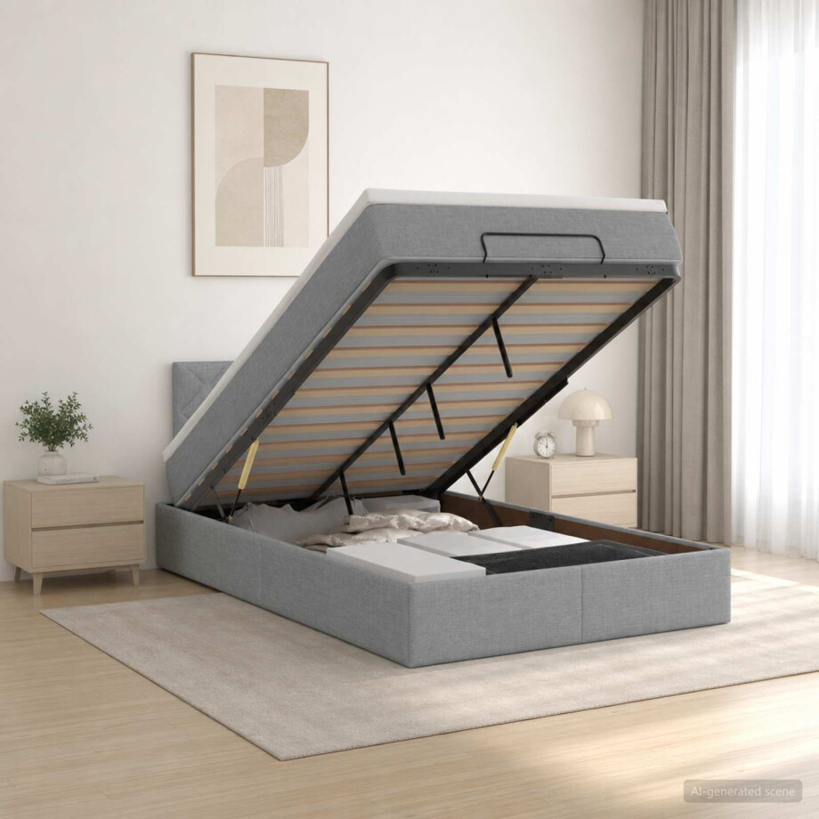 vidaXL Ottoman bed met matras Lichtgrijs 120 x 200 cm Stof vidaXL Ottoman bed met matras Lichtgrijs 120 x 200 cm Stof afbeelding 1