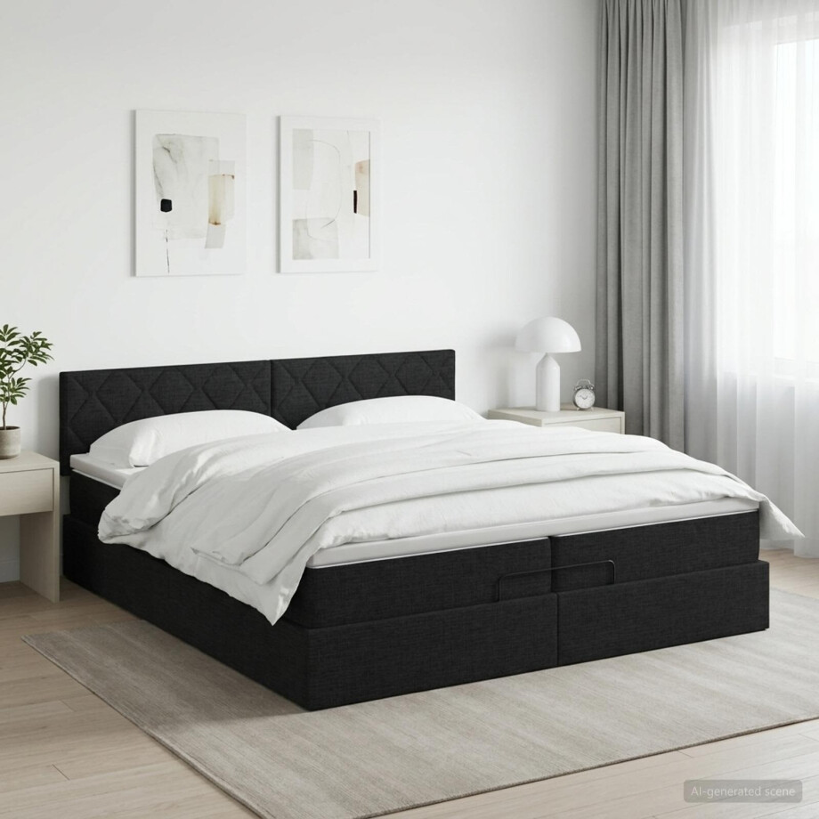 vidaXL Ottoman bed met matras met hoofdeinde Zwart 200 x 200 cm Stof afbeelding 1