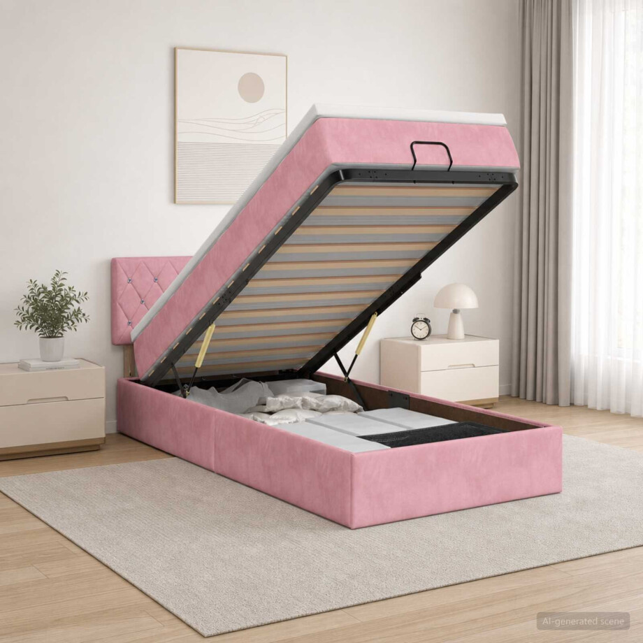 vidaXL Ottoman bed met matras met hoofdeinde Roze 100 x 200 cm Fluweel afbeelding 1