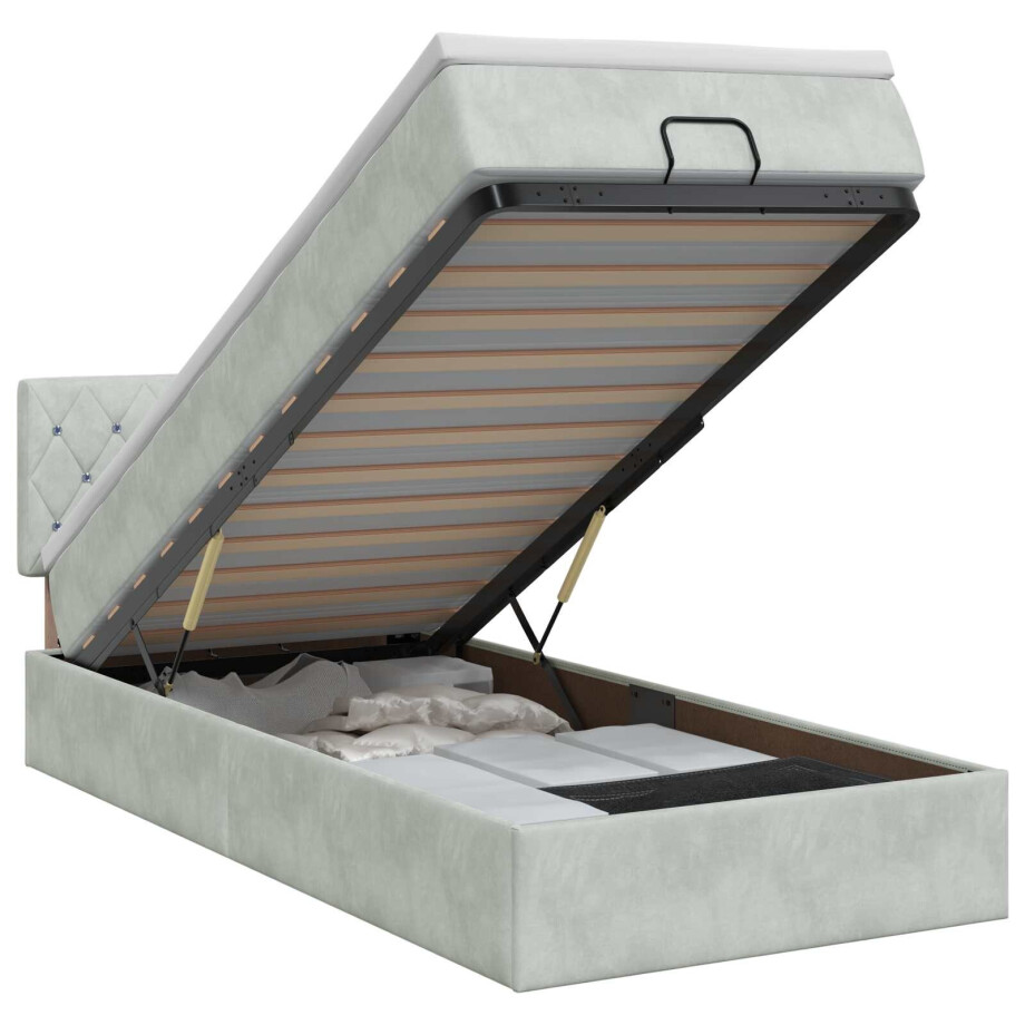 vidaXL Ottoman bed met matras Lichtgrijs 90 x 190 cm Fluweel afbeelding 1