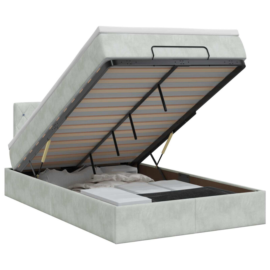 vidaXL Ottoman bed met matras Lichtgrijs 120 x 200 cm Fluweel afbeelding 1