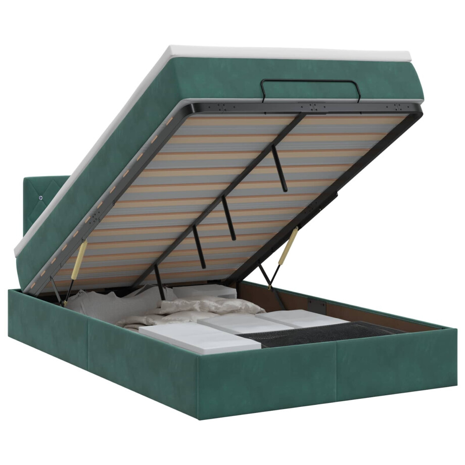 vidaXL Ottoman bed met matras Donkergroen 120 x 200 cm Fluweel afbeelding 1